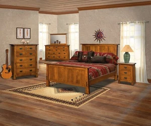 Luxury Amish Mission Arts and Crafts 5-Pc Solid Wood Bedroom Set Exposed Tenons - Picture 1 of 11