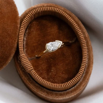 Diamond Wedding Ring 1 Carat Lab Created Pear Cut IGI 14k Yellow Gold  E F VS - Image 1 of 4