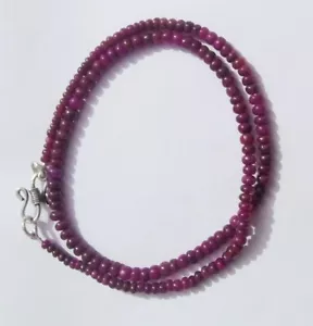 4-5 mm 20.37 Gram Red Ruby Rondelle Beads 19.5" 925 Silver Strand Necklace - Picture 1 of 6
