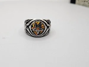 Men's Stainless Steel Pentagram Ring. Size 11 With Crushed Opal Inlay. - Picture 1 of 7