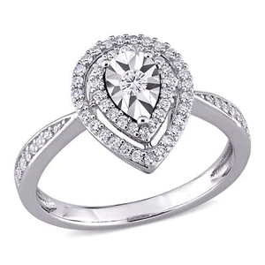 Amour Sterling Silver 3/8CT TDW Diamond Floating Teardrop Halo Engagement Ring - Picture 1 of 6