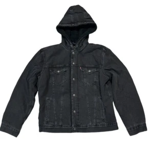 Levis Mens Denim Sherpa Lined Hooded Jean Jacket Fall Pocket Drawstring 85244000 - Picture 1 of 2