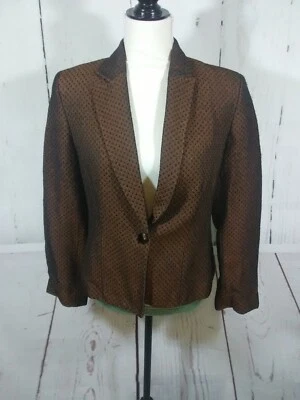 复古 Carlisle 西装夹克女式 10 真丝羊毛粗花呢青铜纹理学术界 — 第 1/4 张图片