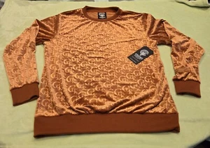 Maglione uomo Crooks And Castles nuovo taglia large arancione marrone logo velluto - Foto 1 di 10
