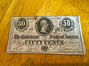 Confederate Currency Fifty Cents 1864 Civil War Note Advertising Trade Richmond - Picture 1 of 2