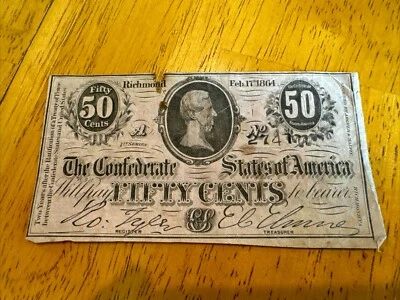 Confederate Currency Fifty Cents 1864 Civil War Note Advertising Trade Richmond - Image 1 of 2