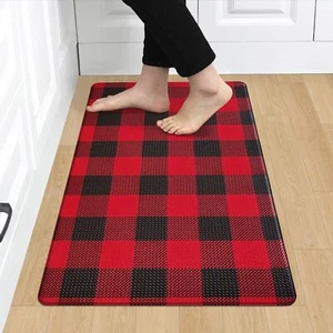17.3x27.5" Anti Fatigue Kitchen Mat Black Red Buffalo Plaid Runner Rug - Picture 1 of 8