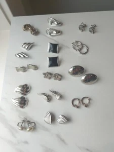 Ohrclips Konvolut 14 Paar Vintage Nachlass silberfarben  - Bild 1 von 7