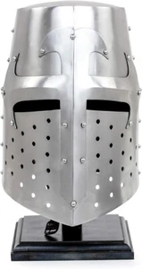 Medieval Crusader Helmet Steel Brushed Polished LARP Combat helmet For Cosplay - Picture 1 of 6