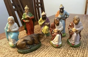 Vintage Nativity Scene Set Hand Painted Paper Mache 8 Piece Made In Germany - Bild 1 von 8