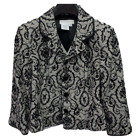 Maggy London Womens Jacket Coat Black Gray Damask Rayon Wool Buttons Petites 8