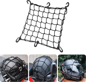 Motorcycle Bike Helmet 6 Holder Hooks Net Jali Bungee Luggage Cargo Mesh Net FS - Picture 1 of 8