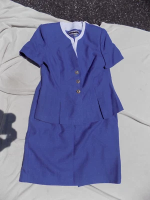 Винтажный Amanda Smith льняной вид костюм Blazer куртка и юбка фиолетовый цветок кнопки 12 - Изображение 1 из 4