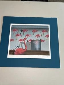 Artist James Carter “Wind Up” Flamingo Serigraph Artwork Signed Numbered Matted - Picture 1 of 6