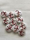 Christmas Lot Of White & Santa Centre Wooden Look 2-Hole Buttons X 10