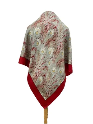 Y4#Liberty of London Bufanda Cuadrada de Seda Diseño Pluma de Pavo Real Rojo Hecho en Inglaterra Foto 1 de 4