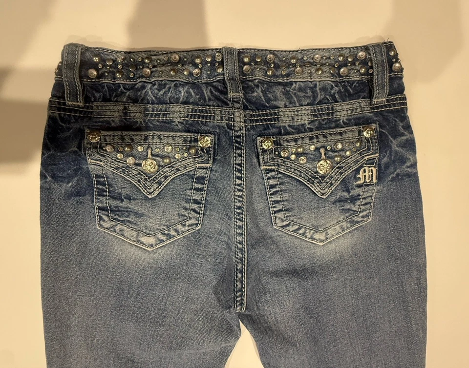 Pantalones de mezclilla rectos Miss Me JP5281 tiro medio talla 27 azul estrás adornado  Foto 1 de 4