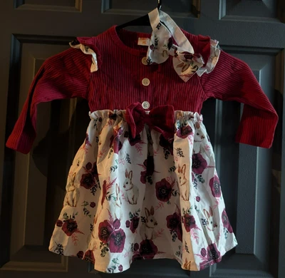 Christmas Holiday Occasion Dress With Hair Bow Size 12-18 months NEW - Image 1 of 3