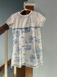 Vintage Disney Winnie the Pooh Blue White Toile girls Dress Size 4/5 tigger xs - Picture 1 of 7