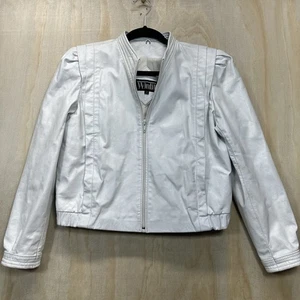 VTG Winlit White Leather Jacket Sz 11-12 - Picture 1 of 14