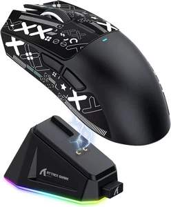 ATTACK SHARK X11 Wireless Gaming Mouse With Dock and Tape - Black - Damaged Box - Picture 1 of 12