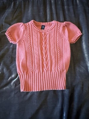 Suéter tejido con cable manga corta melocotón rosa/naranja vintage Y2K Baby Gap 4T Foto 1 de 4