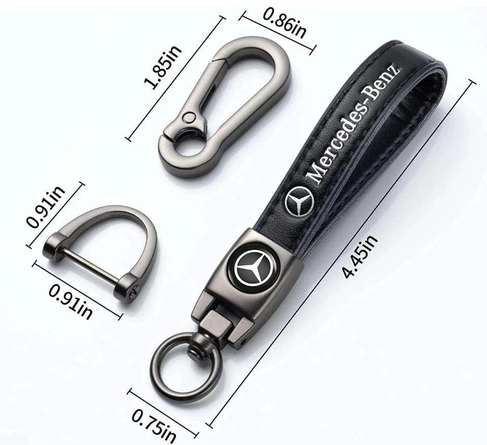 Mercedes Luxury Leather Keychain Keyring Logo Car Key Ring Black UK