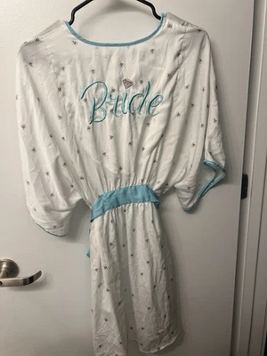 Bata de novia Betsey Johnson blanco azul ribete talla M Foto 1 de 4