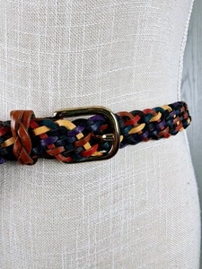 Capezio Belt Med/ Large Multicolor Braided Leather Brass Buckle Argentina Preppy - Picture 1 of 10