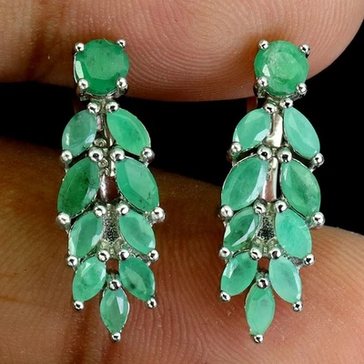 Pendientes de plata de ley 925 marquesa esmeralda 5x2,5 mm joyas de piedras preciosas naturales Foto 1 de 4