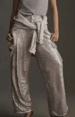 Pantalones cargo Anthropologie lentejuelas mujer talla 4 NUEVO rosa fiesta pierna ancha forrados Foto 1 de 4