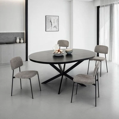 Essgruppe Esstisch & 4 Stühlen ausziehbar platzsparend Schwarz/Grau rund 120 cm - Bild 1 von 4