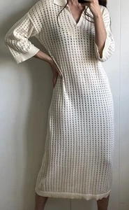 Vila Maxi Vestido Caftán Beige Relajado Tejido Abierto Talla L Playa - Imagen 1 de 18