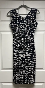 Vestido Nine West Negro Blanco Forrado Talla 6 Geométrico Sin Mangas - Imagen 1 de 11