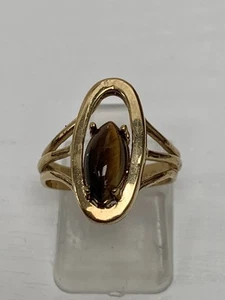 18ct Yellow Gold Vintage Ring with Marquise Tiger's Eye Gemstone - K1/2, 2.52gm - Picture 1 of 16
