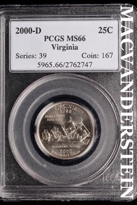 2000-D Virginia State Quarter - PCGS MS66 - Brilliant Unc  No Reserve  #SLi24 - Picture 1 of 2