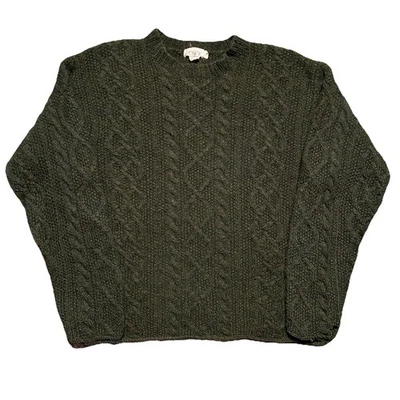 Jcrew Sweater Small Green Oarsman Cable Wool Pullover Vintage 90s Moss Knit Crew - Image 1 of 4