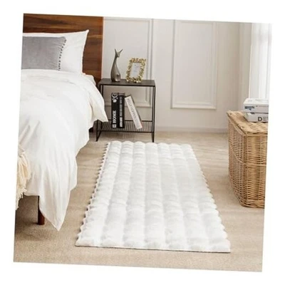Ashler Faux Rabbit Fur Rug, White 2x6 FT Fluffy Soft Runner Area Rugs,  — 第 1/4 张图片