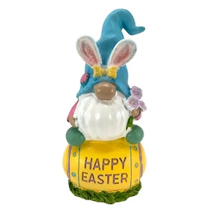 Blue Hat Gnome with Bunny Ears on Happy Easter Easter Egg Figurine 6 Inch - Picture 1 of 7