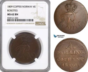 AG594-R, Norway, Frederik VI, 4 Skilling 1809, Rosettes, NGC MS62BN - Picture 1 of 1