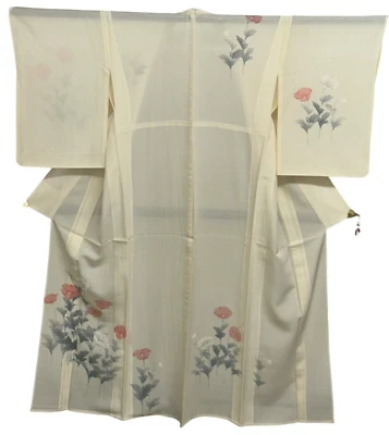 Kimono japonais vintage polyester blanc transparent cher hauteur 63,38 pouces - Photo 1/4