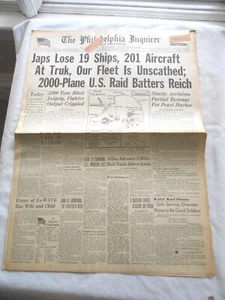 THE PHILADELPHIA INQUIRER- FEBRUARY 21 1944 JAPANESE LOSE 19 SHIPS - Picture 1 of 4