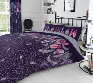 Duvet set purple grey pink dream catcher feathers quilt cover new boho bedding - Picture 1 of 8