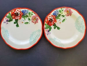 2 Speiseteller Pionierin Steingut Landhausgarten gekräuselt Blumen Rosen - Bild 1 von 7