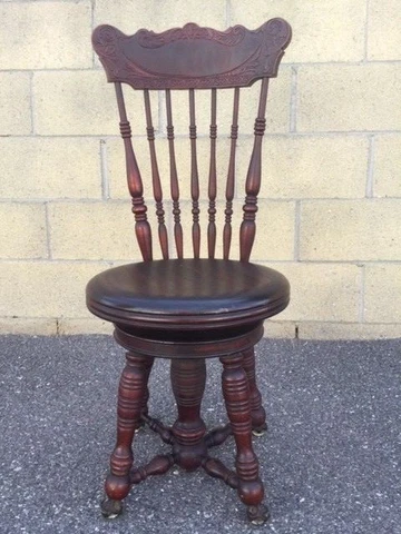 Antique Swivel Seat Piano/Vanity Chair with Ball & Claw Feet Cover