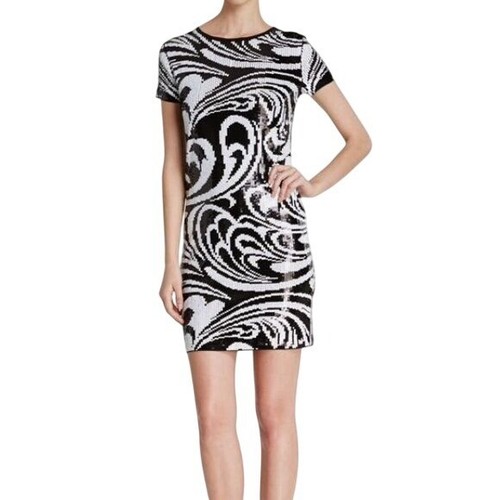 Abito MICHAEL MICHAEL KORS nero bianco paillettes tubino paisley XS party cocktail