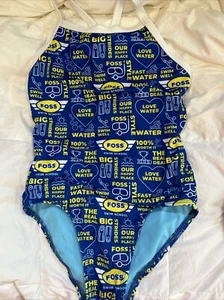 Dolfin Girl's FOSS SCHOOL One Piece Swimsuit Size 10-12 Blue EUC - Picture 1 of 2