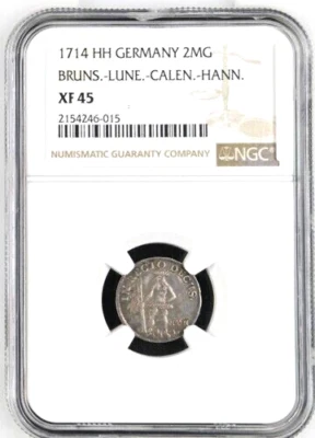 1714 German State Brunswick Luneburg Calenberg Wildman 2 Mariengroschen NGC XF45 - Image 1 of 2
