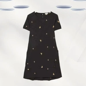 Ex Fat Face Women's Simone Embroidered Floral Jersey Dress In Black - Picture 1 of 2
