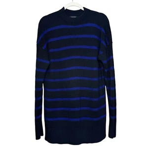 Zara Man Sweater Large Wool Blend Striped Ribbed Royal Blue Preppy Neutral City - Picture 1 of 11